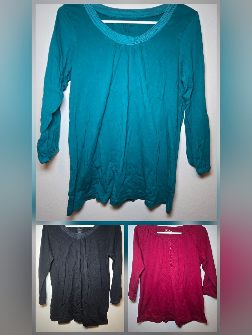Womens L.L Bean Bundle Of Size Medium Cotton 3/4 Sleeve Shirts